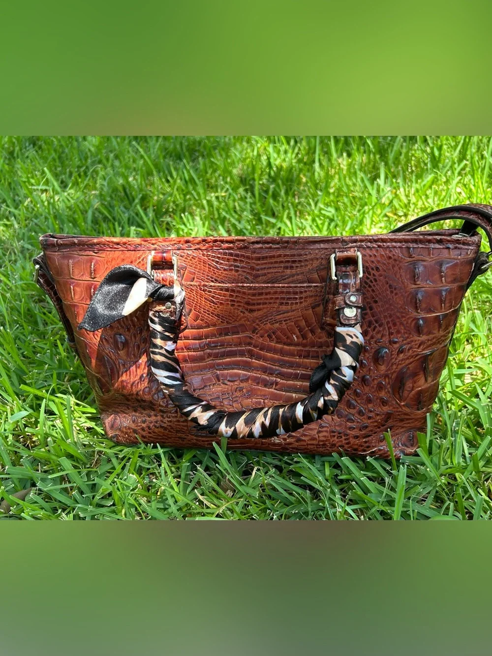 Brahmin Croc-Embossed Leather Shoulder Bag - Cognac Brown
